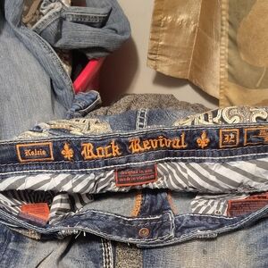 Rock Revival Men's Denim Jeans with Orange Accents